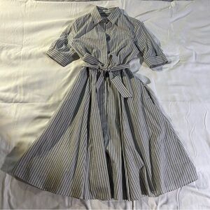 Calvin Klein Gray Striped Long Sleeve Dress